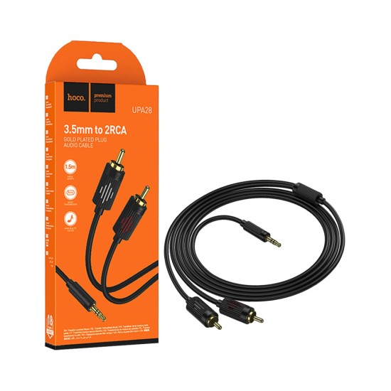 Hoco Audio Cable UPA28 3.5mm to 2 Lotus RCA 1.5m Black Hoco Audio Cable UPA28 3.5mm to 2 Lotus RCA 1.5m Black